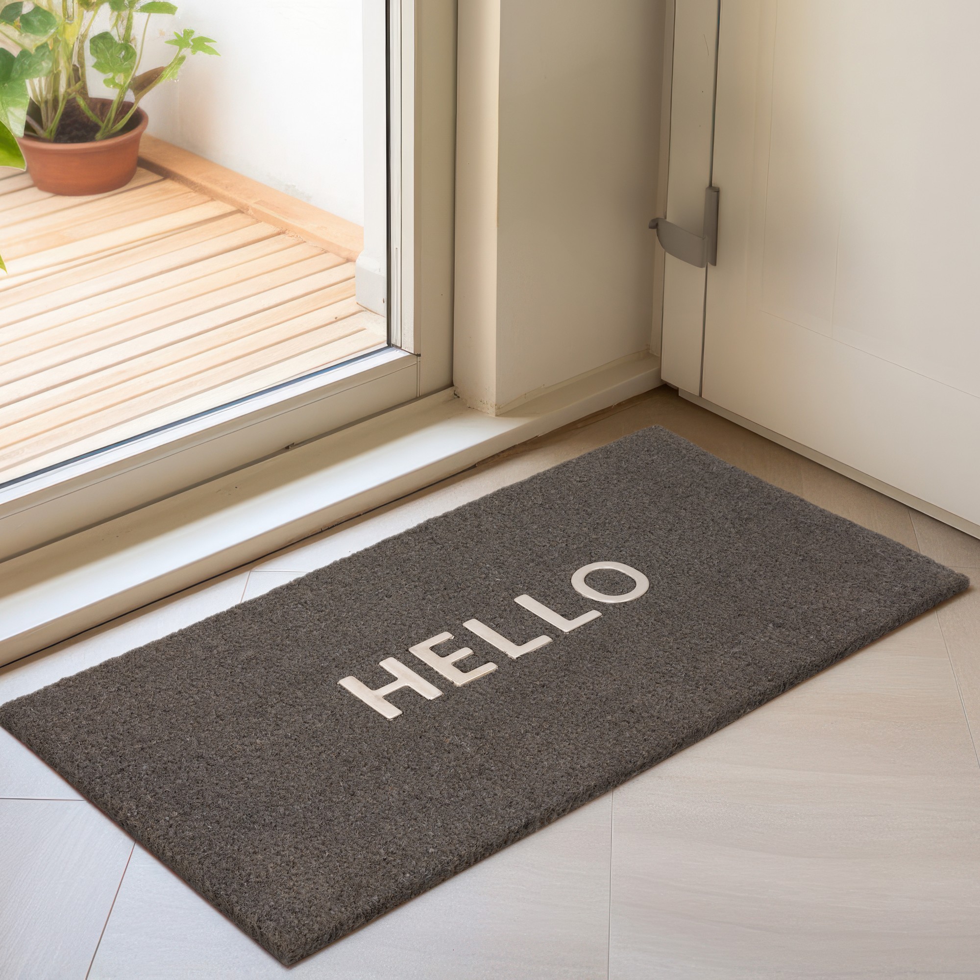 Dm01 Plain Hello Coir Doormat In Grey